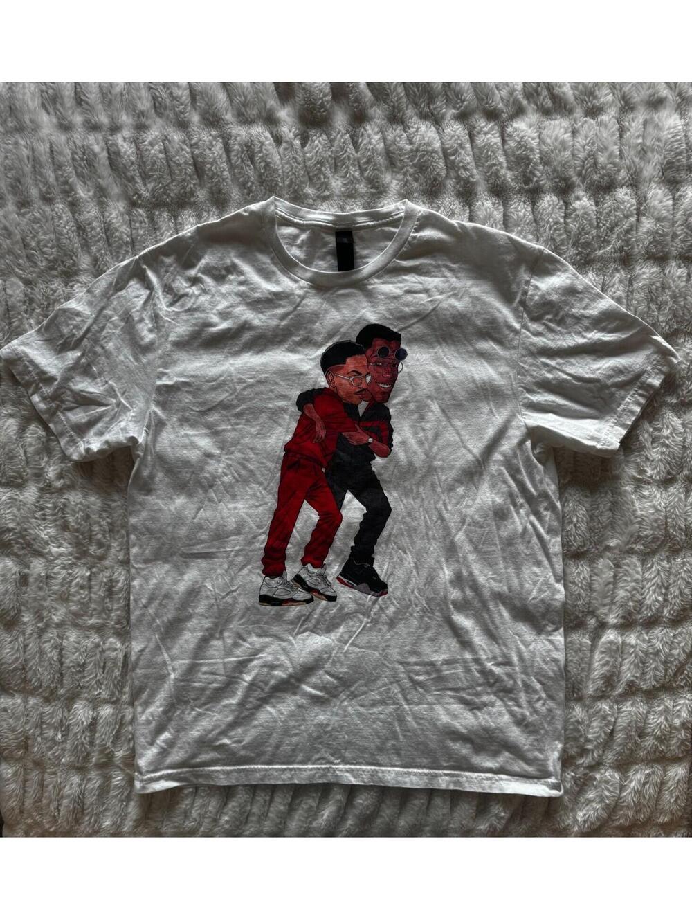 Vintage Style Graphic T-Shirt Mens L White Cartoon Hip Hop Streetwear Gildan Sof
